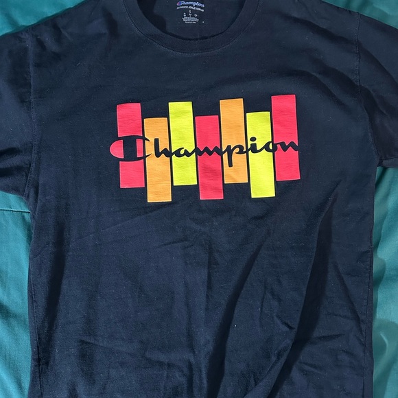 Large Black Classic Jersey Tee. With color bars + script - Picture 2 of 3